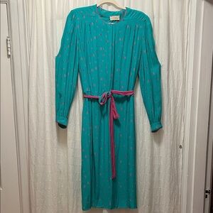 Vintage Teal and Pink Women's Dress